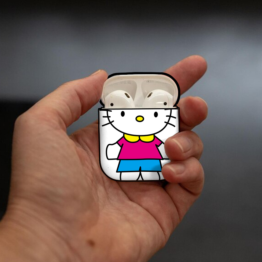 Hello Kitty ハローキティ AirPods 第2世代保護ケース ハードシェル ブラック 耐衝撃・防指紋・カラビナ付き