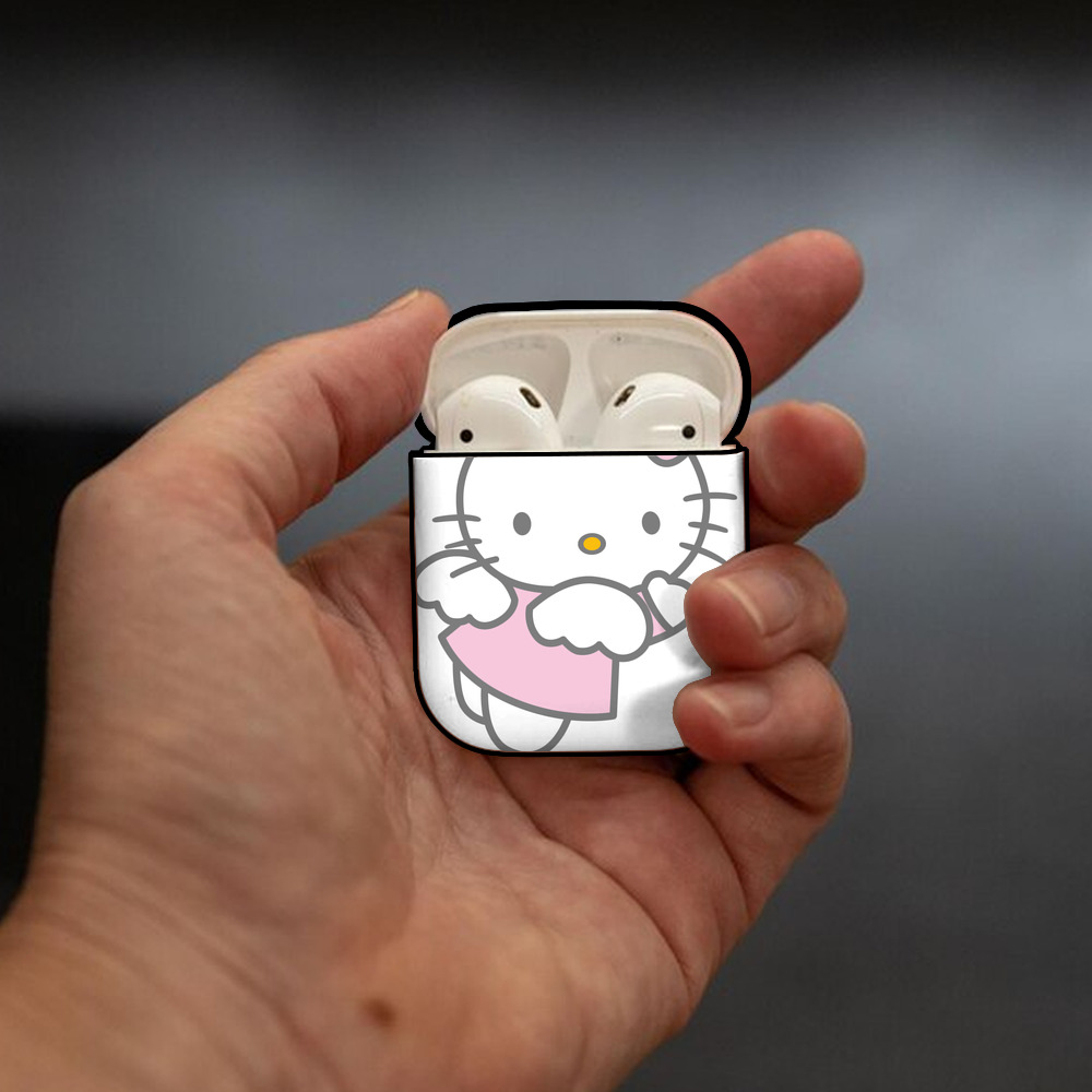 Hello Kitty ハローキティ AirPods 第2世代保護ケース ハードシェル ブラック 耐衝撃・防指紋・カラビナ付き