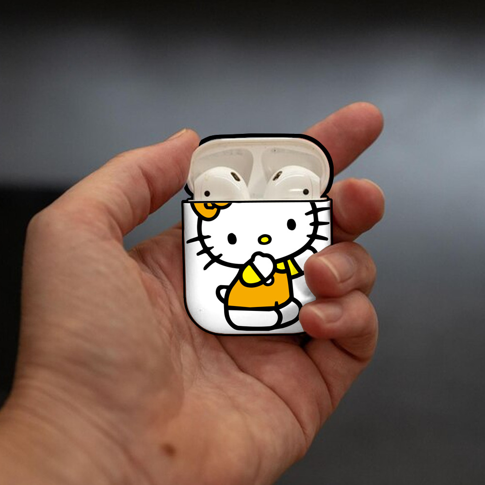 Hello Kitty ハローキティ AirPods 第2世代保護ケース ハードシェル ブラック 耐衝撃・防指紋・カラビナ付き