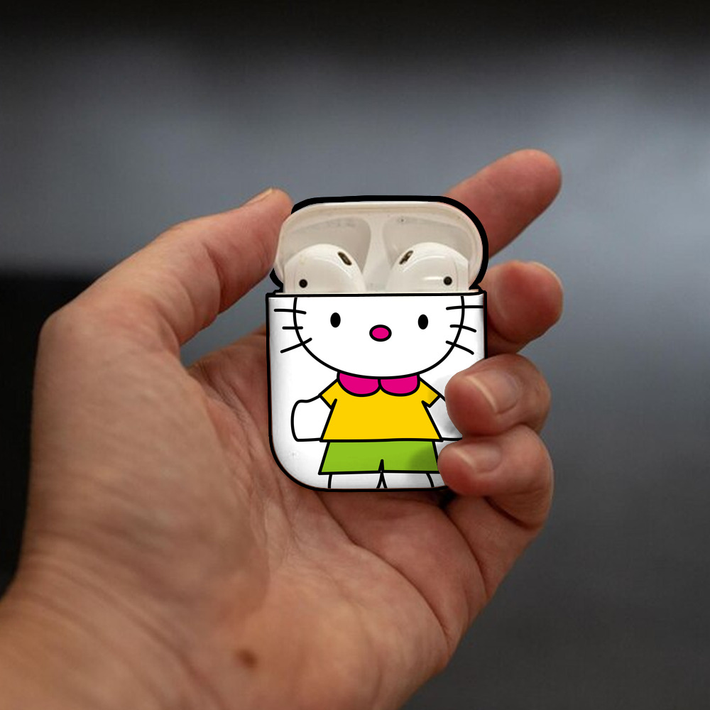 Hello Kitty ハローキティ AirPods 第2世代保護ケース ハードシェル ブラック 耐衝撃・防指紋・カラビナ付き