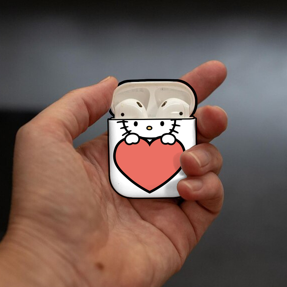 Hello Kitty ハローキティ AirPods 第2世代保護ケース ハードシェル ブラック 耐衝撃・防指紋・カラビナ付き