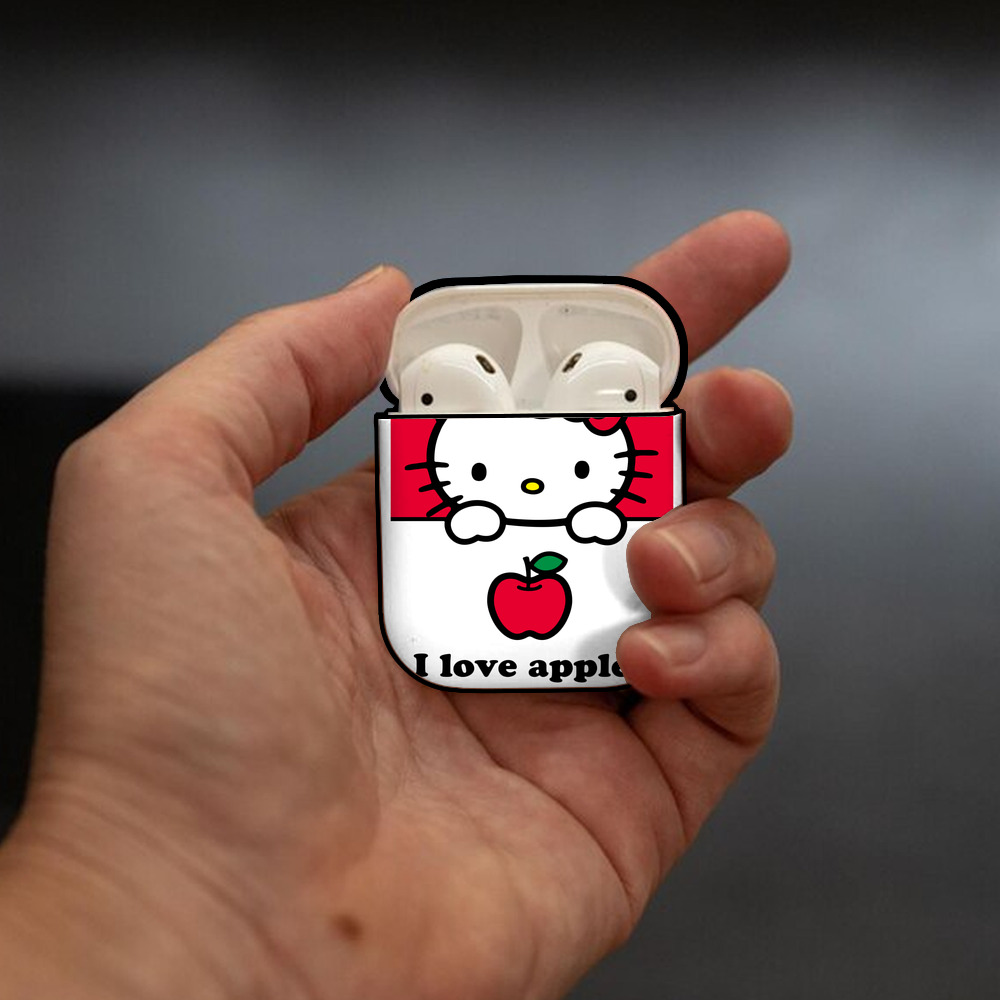 Hello Kitty ハローキティ AirPods 第2世代保護ケース ハードシェル ブラック 耐衝撃・防指紋・カラビナ付き