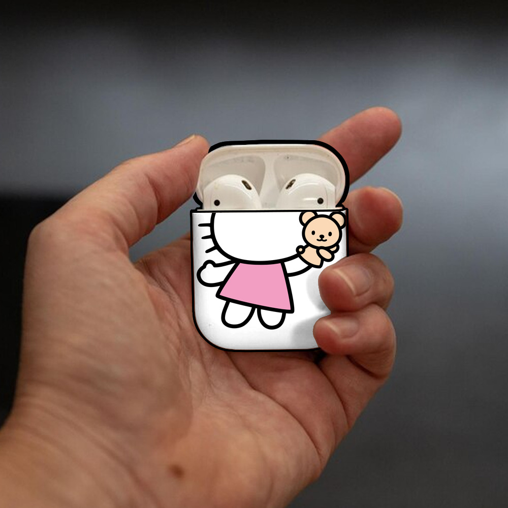 Hello Kitty ハローキティ AirPods 第2世代保護ケース ハードシェル ブラック 耐衝撃・防指紋・カラビナ付き