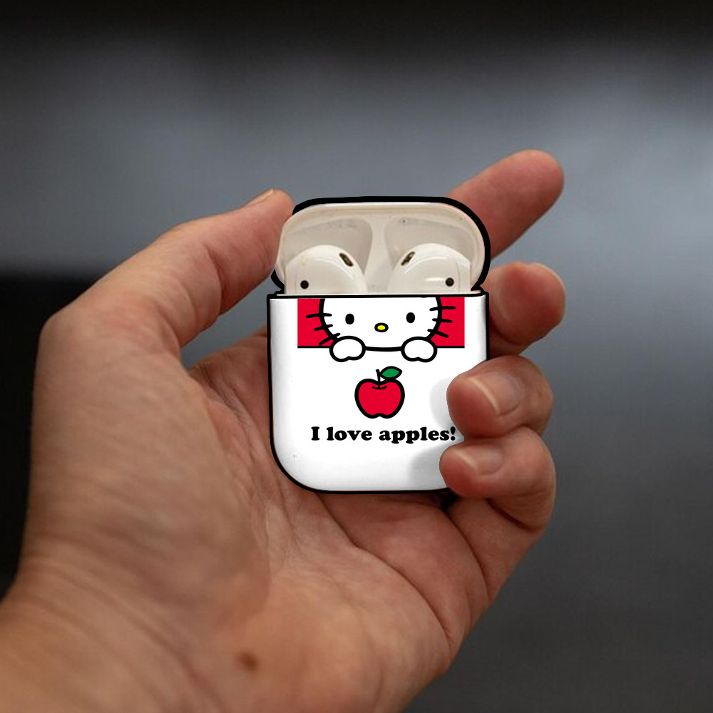 Hello Kitty ハローキティ AirPods 第2世代保護ケース ハードシェル ブラック 耐衝撃・防指紋・カラビナ付き